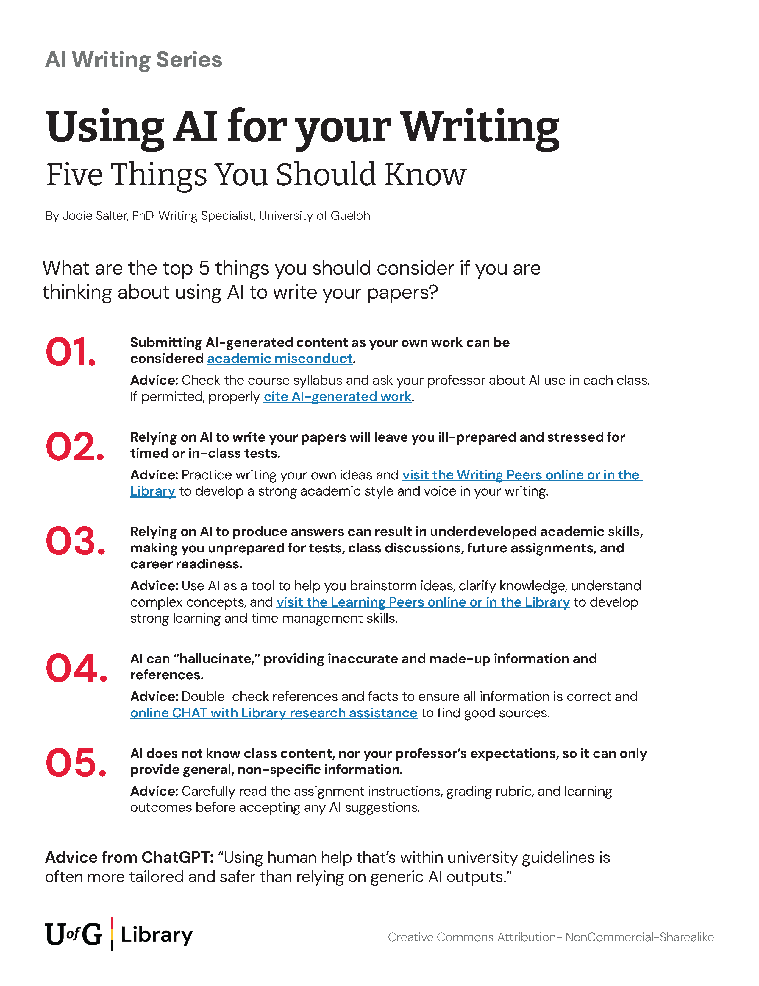 Using AI for your writing: five things you should know handout. PDF download available on this page. 