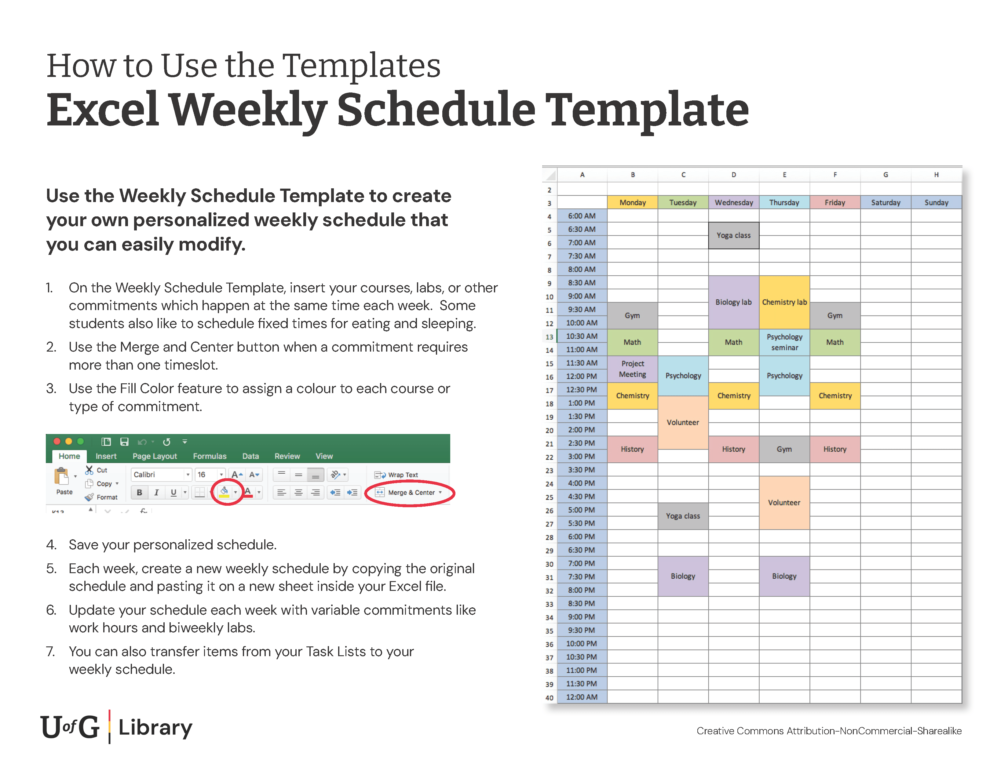 Handout: Excel Weekly Schedule Template. See below for Transcript