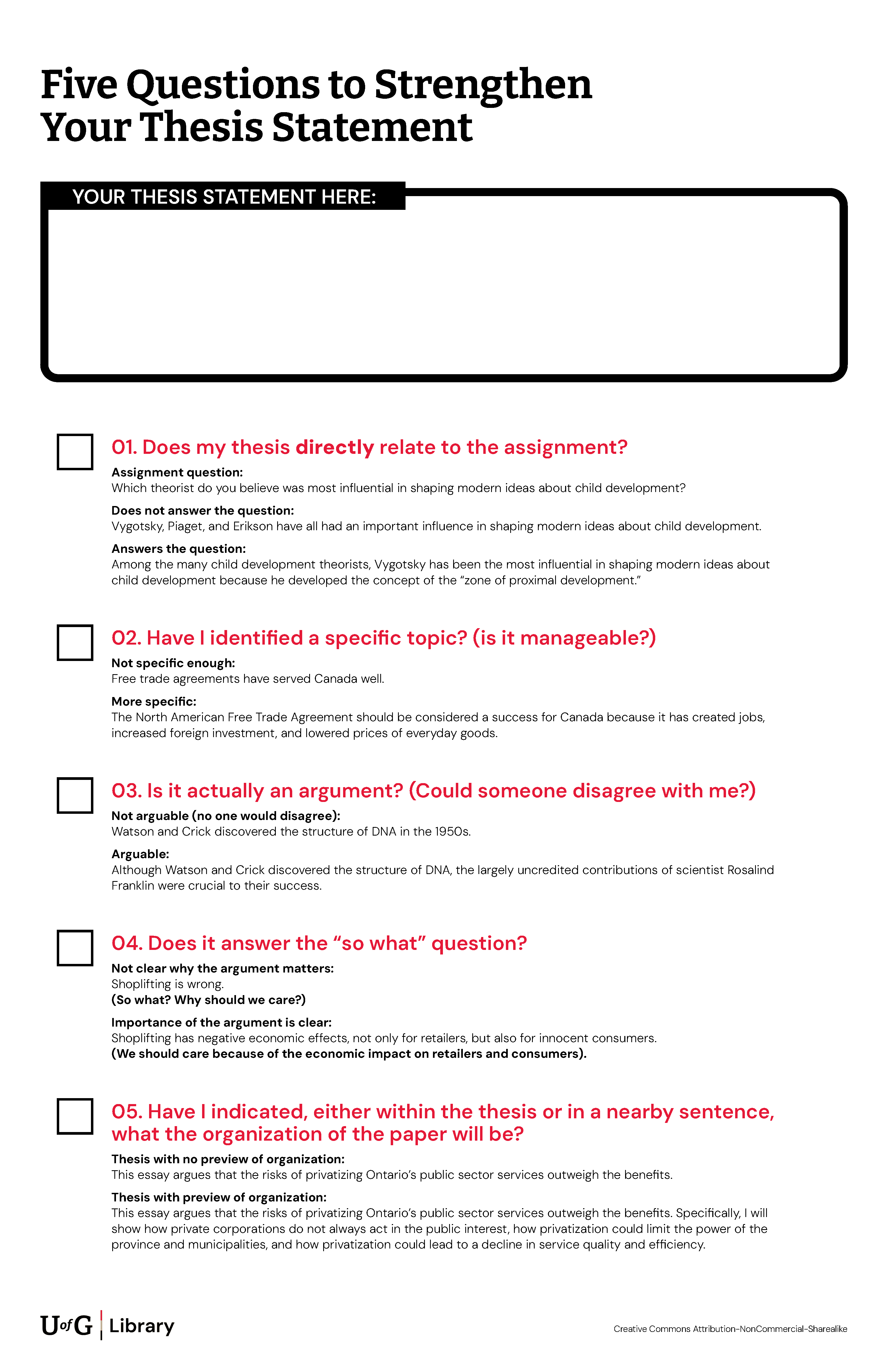 Five Questions to Strengthen Your Thesis Statement. Transcript and download of an accessible PDF available.