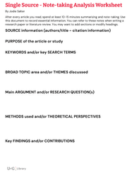 Single Source – Note-taking Analysis Worksheet | Digital Learning Commons