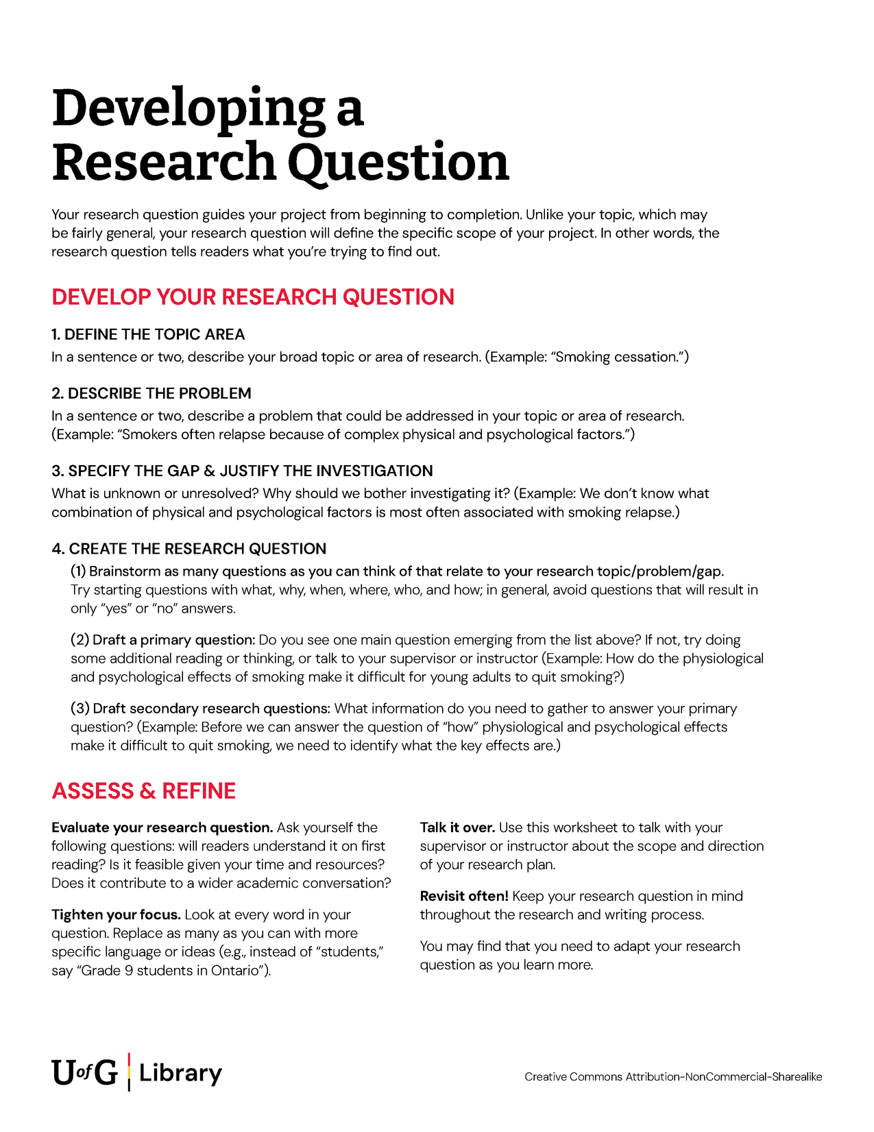 Developing a Research Question + Worksheet | Digital Learning Commons