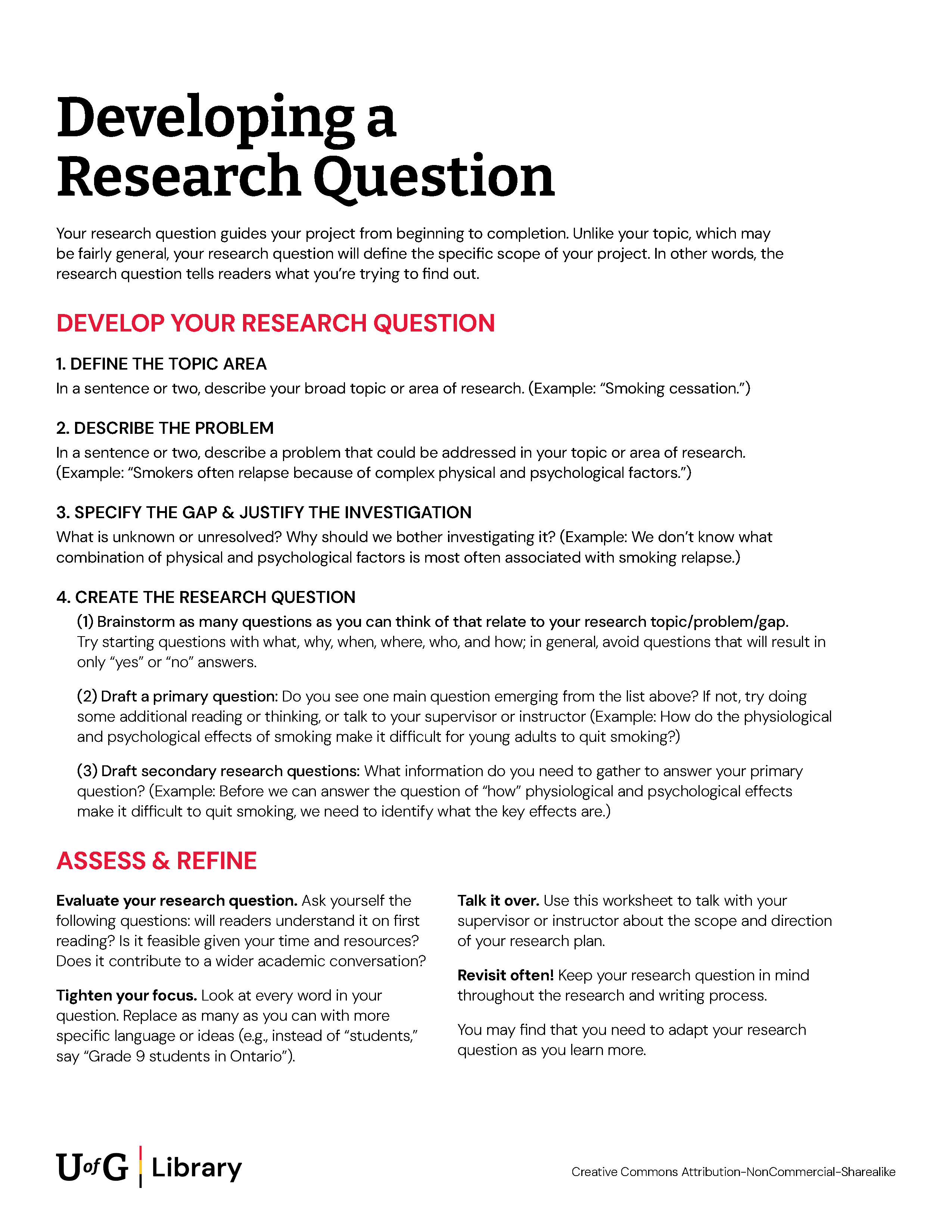Developing a Research Question. Download accessible PDF for handout and worksheet.