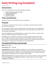 Daily Writing Log Template | Digital Learning Commons