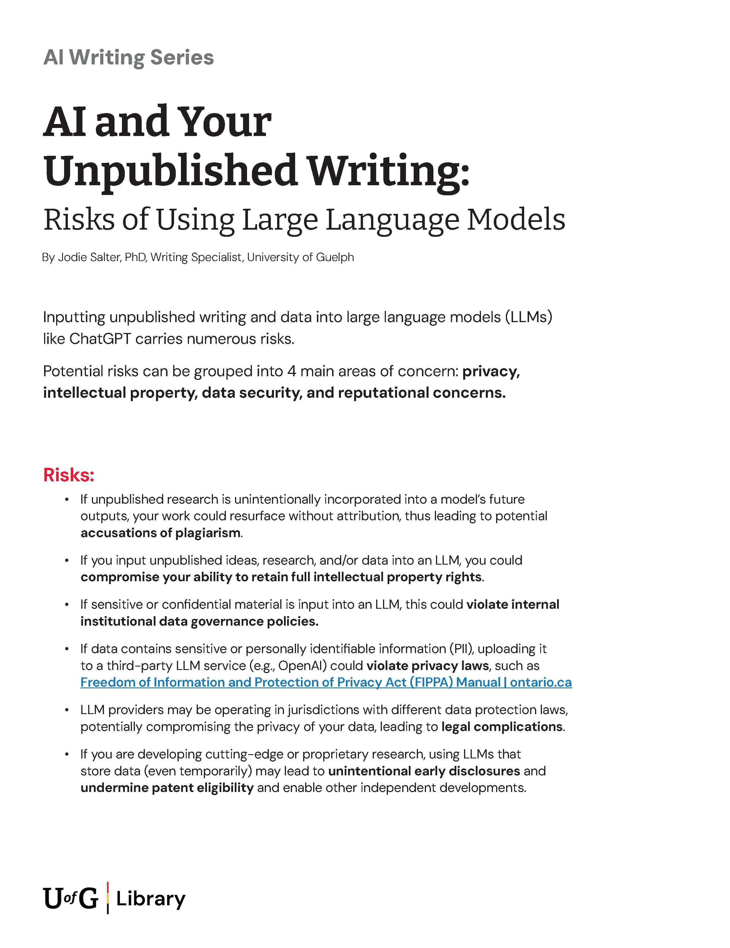 Risks of using large language models handout. Link on page will allow you to download the PDF.